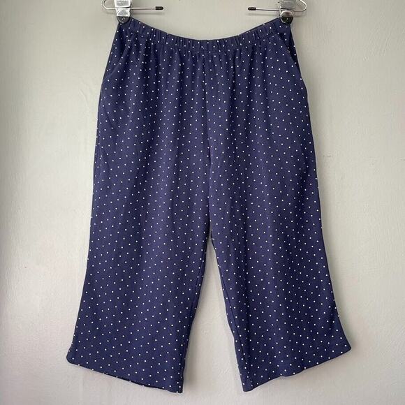 Lands End Shore Size Small Blue White Polka Dot Capris Knit Pants Classic Preppy - Picture 1 of 7